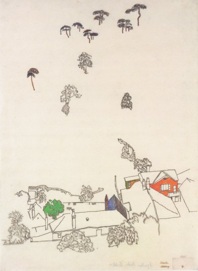 Houses and Pines near Mödling by Egon Schiele